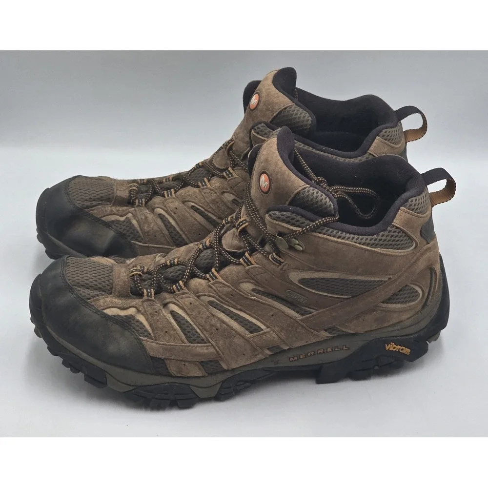 Merrell Earth Men's Moab Brown Leather Waterproof Ankle Hiking Boots Size 14